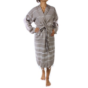 Peignoir turc unisexe décontracté de luxe en tissu Pestemal 100% coton à capuche, motif rayé, grande taille, élégant, séchage rapide, respirant - Product Image 4
