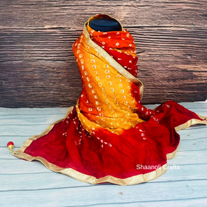 Dupatta Bandhani de luxe et tendance en provenance d'Inde, nouveau dupatta Bandhani en soie avec tissage Zari pour mariage - Product Image 2