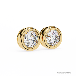1,0 Ct corte redondo laboratorio cultivado diamante bisel Stud pendiente oro amarillo CVD diamante aniversario regalo para ella - Product Image 1