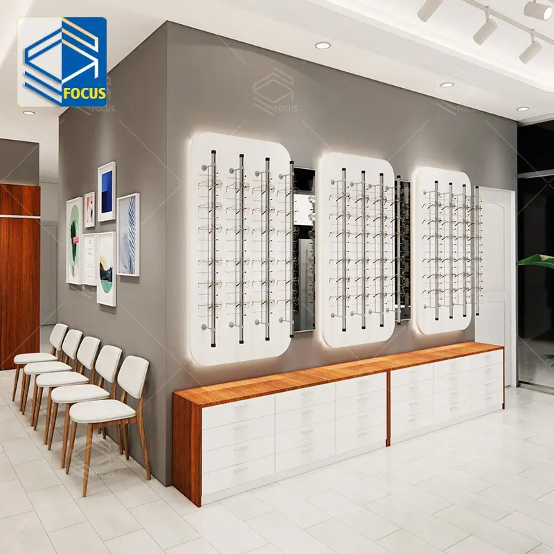 Fashion Eyewear Store Interieur 3D-Design Optisches Holz geschäft Display Möbel Sonnenbrillen Shop Dekoration
