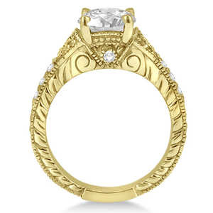 Bague de fiançailles en or jaune 14 carats avec diamant rond de 1,50 carat, style Art déco antique - Product Image 2