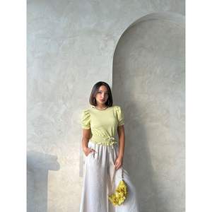 Blusa a Cuadros Verde Pistacho para Mujer con Cinturón, Camisa de Moda al por Mayor Topshow - Product Image 3