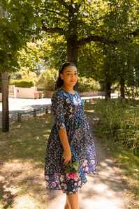 Robe en coton imprimé à la main Lulana, style bohème, décontractée, occasionnelle, vacances d'été, bleu marine, rose, pur coton - Product Image 3