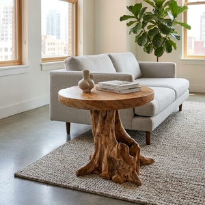 Natural Teak Root Wood Side <b>Table</b> Organic <b>Round</b> Live Edge Coffee <b>Table</b> Stump Pedestal Setup Decor Pure Room Art Design - Product Image 2