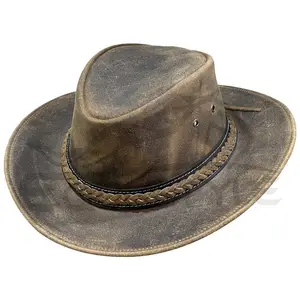 Echtes Leder Cowboy hüte Hellbraun Western Style Cowboy Cattle man Hut Geflochtenes Band XXL Größe Custom Western Leder hut Für Männer