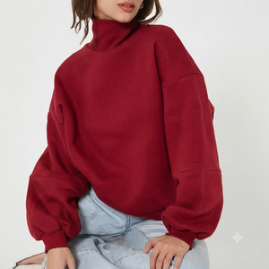 Women's Cotton Blend Oversized Sweatshirt Mockneck Pullover <b>Long</b> <b>Sleeve</b> Relaxed Fit Premium Casual Fashion <b>Top</b> - Product Image 1
