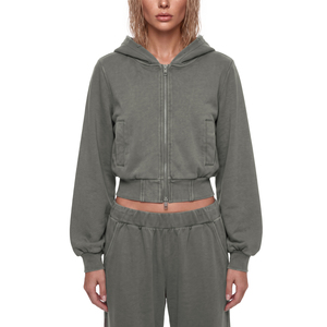 Sweat-shirt court à capuche vintage pour femme avec fermeture éclair, personnalisable, brodé, en soie, pour l'hiver - Product Image 3