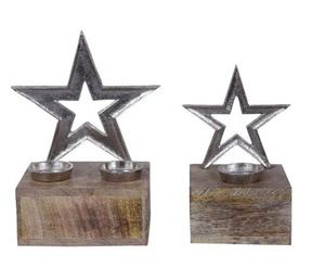 Étoile de Noël en aluminium coulé de haute qualité dorée finie sur une base en bois Ensemble de 2 utilisations dans la décoration de Noël à la maison et à l'hôtel - Product Image 3