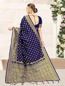Trendmalls Sari en soie Banarasi décontracté pour femme avec chemisier non cousu (S11-Blue) pour occasion de mariage au prix de gros - Product Image 4