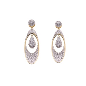 Elegant 2.02 CTW Round Brilliant Cut <b>Diamonds</b> Yellow Gold Rhodium Plated Luxury Drop <b>Earrings</b> with <b>Dangling</b> Accent - Product Image 1