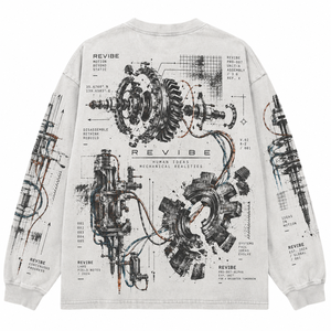 T-shirt à manches longues surdimensionné personnalisé avec motif mécanique vieilli, en coton épais, imprimé DTG, coupe carrée, OEM, marque privée - Product Image 4