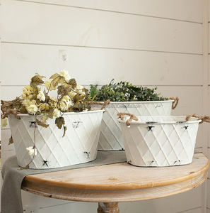Pot de fleurs de jardin en métal galvanisé, boîte en fer-blanc, pot de fleurs en métal pour la maison et le jardin, ensemble de 2 jardinières décoratives - Product Image 2
