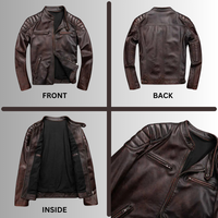 Veste en cuir véritable personnalisée pour hommes Manteau de motard marron vintage en peau de mouton et peau de vache coupe ajustée, veste de moto d'hiver chaude