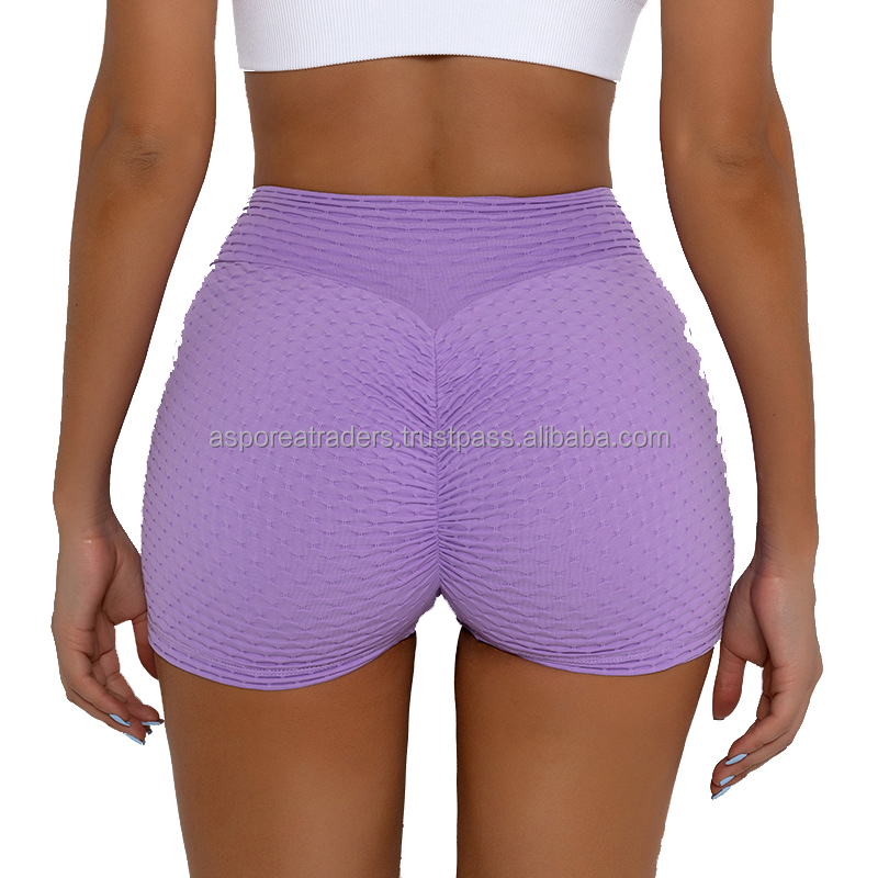 Custom Logo Women's Breathable Button High Waist Gym Yoga Shorts Scrunch Push up Workout Fitness Tights OEM ODM