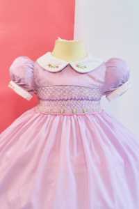 Vestido de Lavanda para Bebé Niña con Cuello Bordado, Vestido Clásico de Boutique para Bebés y Niños Pequeños con Bordado a Mano - Product Image 4