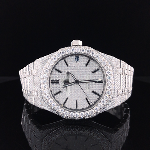 Montre pour homme en acier inoxydable avec mouvement à quartz, entièrement sertie de diamants en moissanite VVS, style sportif et professionnel, cadran blanc et rose, cadeau d'anniversaire - Product Image 1
