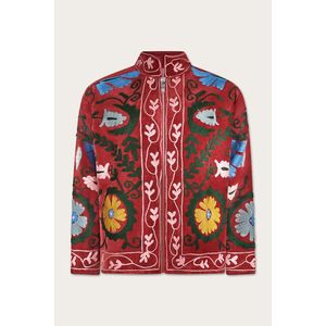 เสื้อแจ็คเก็ตหนังปักลายสีแดงเข้มสำหรับผู้หญิง แบบสองด้านใส่ได้  เสื้อโค้ทฤดูใบไม้ร่วง  ลายปักดอกไม้แบบซูซานี  เสื้อแจ็คเก็ตบอมเบอร์แบบเย็บติดกัน  ผ้าฝ้ายลายนูน - Product Image 2