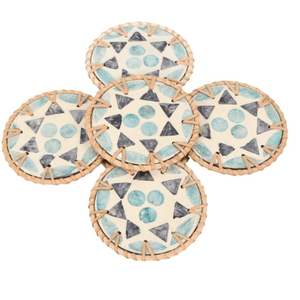 Dessous de verre en rotin d'incrustation de vadrouille ronde de conception moderne faite à la main pour des articles de cuisine de dessus de table en gros du Vietnam - Product Image 5