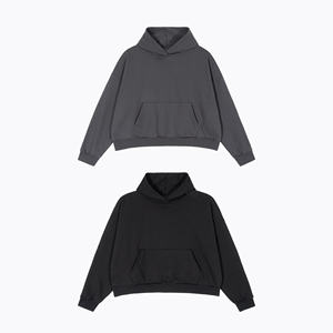 Heavyweight 420GSM Men's Boxy Fit Hoodies 100% Cotton Custom Logo Drop Shoulder Cropped Plain Blank Streetwear Hoodies - Product Image 2