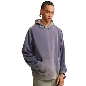 Pull à capuche avec logo personnalisé lavé à l'acide pour hommes 400 GSM poids lourd Vintage style surdimensionné hiver décontracté imprimé motif uni - Product Image 1