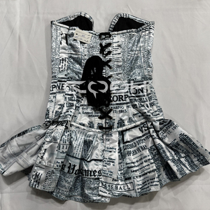 Sweetheart Neckline Overbust Steel Boned Vintage Newspaper Printed Bodycon <b>Corset</b> Dress - Product Image 6