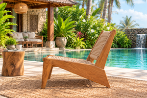 Sillón de Madera de Teca con Asiento y Respaldo Tejidos con Cuerda, Silla de Exterior sin Brazos para Patio - Product Image 3