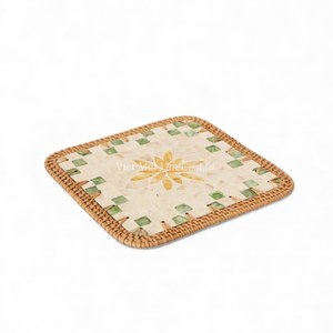 แผ่นรองจานหวายธรรมชาติประดับมุกสไตล์โบฮีเมียนสำหรับตกแต่งโต๊ะอาหารและใช้ในชีวิตประจำวันจากเวียดนาม - Product Image 4