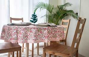 ผ้าปูโต๊ะผ้าฝ้ายลายดอกไม้ทำด้วยมือสไตล์อินเดียสำหรับรับประทานอาหารสีชมพูพีช - Product Image 4