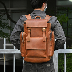 16.5 Inch Big Capacity Hiking <b>Bag</b> Vintage Men Brown Crazy Horse Leather Travel Backpack for Outdoor - Product Image 6
