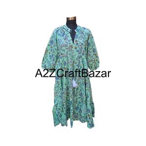 Vestido Midi Floral Sunset Himanshi, Cintura Natural, Manga Larga, Cuello en V, Informal, Cómodo, Algodón de Alta Calidad - Product Image 1
