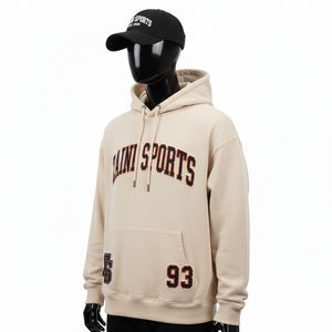 Sudadera con Capucha para Hombre, Gruesa, 300 GSM, Felpa de Algodón, Cálida, Color Beige, con Aplique Bordado, Logotipo Personalizado, Sudadera Básica para Hombre - Product Image 4
