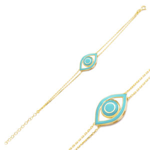 Pulsera con diseño de ojo esmaltado, venta al por mayor, joyería de plata de ley 925 turca hecha a mano para mujer - Product Image 1