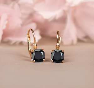 <b>Black</b> <b>Onyx</b> Leverback <b>Earrings</b> 925 Sterling Silver 14K Gold Plated Cushion Cut Elegant Gemstone Jewelry For Women - Product Image 3