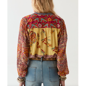 LEANDRA Free Size Women's Bohemian <b>Blouse</b>-Mullumbimby Patchwork Embroidered <b>Satin</b> Chiffon Knitted Fabric Lace for Spring/Summer - Product Image 5