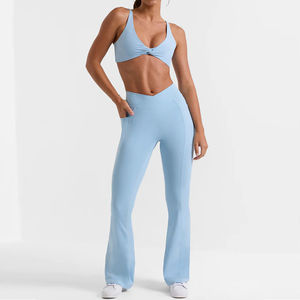 Ensemble de yoga solide grande taille pour femmes haut sans manches léger et pantalon évasé pour la course à pied Gym Fitness - Product Image 3