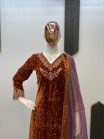 Costume Salwar en velours de designer indien pakistanais avec des sequins et des broderies Travail de fantaisie pour les fêtes Mariage Vêtements décontractés Costume Salwar