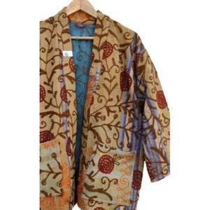Kimono Jacket Short Kantha Suzani Embroidery Winter <b>Coat</b> Boho Style Jacket Handmade Suzani Embroidery <b>Work</b> Robe - Product Image 3