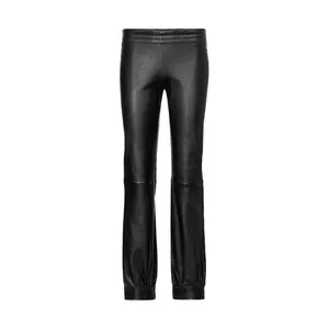 Pantaloni da donna all'ingrosso in PU autunno inverno abbigliamento moda vita alta pantaloni in pelle nera solida spessa donna