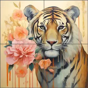 Lazar Studios Vida Silvestre Arte Cerámica Mural Tigre Azulejo Backsplash Murales de pared de cerámica de la OB-LAZ131-6 - Product Image 1