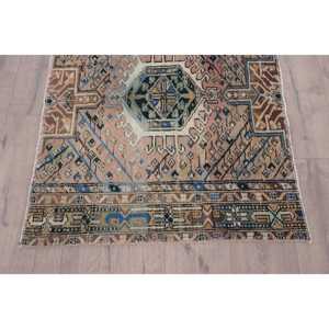 Turkish Vintage Small Rug 2.8x3.3 ft, <b>Brown</b> Floral Rug <b>Wool</b> - Product Image 5