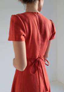 Robe magnifique, mode estivale, col en V, couleur rouge, fermeture éclair au dos, manches courtes, couleur unie, robe longue midi élégante, OEM ODM - Product Image 2