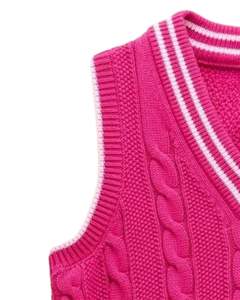 Gilet en tricot sans manches rose à col en V, doux et chaud, pull en tricot d'hiver, élégant et tendance pour homme - Product Image 5