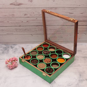 Organizador de especias de madera natural hecho a mano duradero precio bajo uso diario en la cocina diseñador Masala caja compartimentos Apto para lavavajillas - Product Image 6