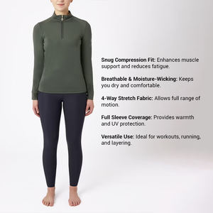 Camiseta de compresión de manga larga con cremallera de un cuarto para mujer, transpirable, ligera, de talla grande, de secado rápido y ajuste delgado para entrenamiento - Product Image 5