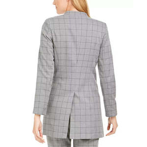 Giacca Topper Grigia a Quadri da Donna Calvin Klein Taglia 14 Blazer Senza Colletto - Product Image 2