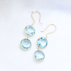 Boucles d'oreilles classiques en topaze bleue naturelle en or jaune 18 carats déclaration cadeau de mariage de fête de naissance de décembre - Product Image 2