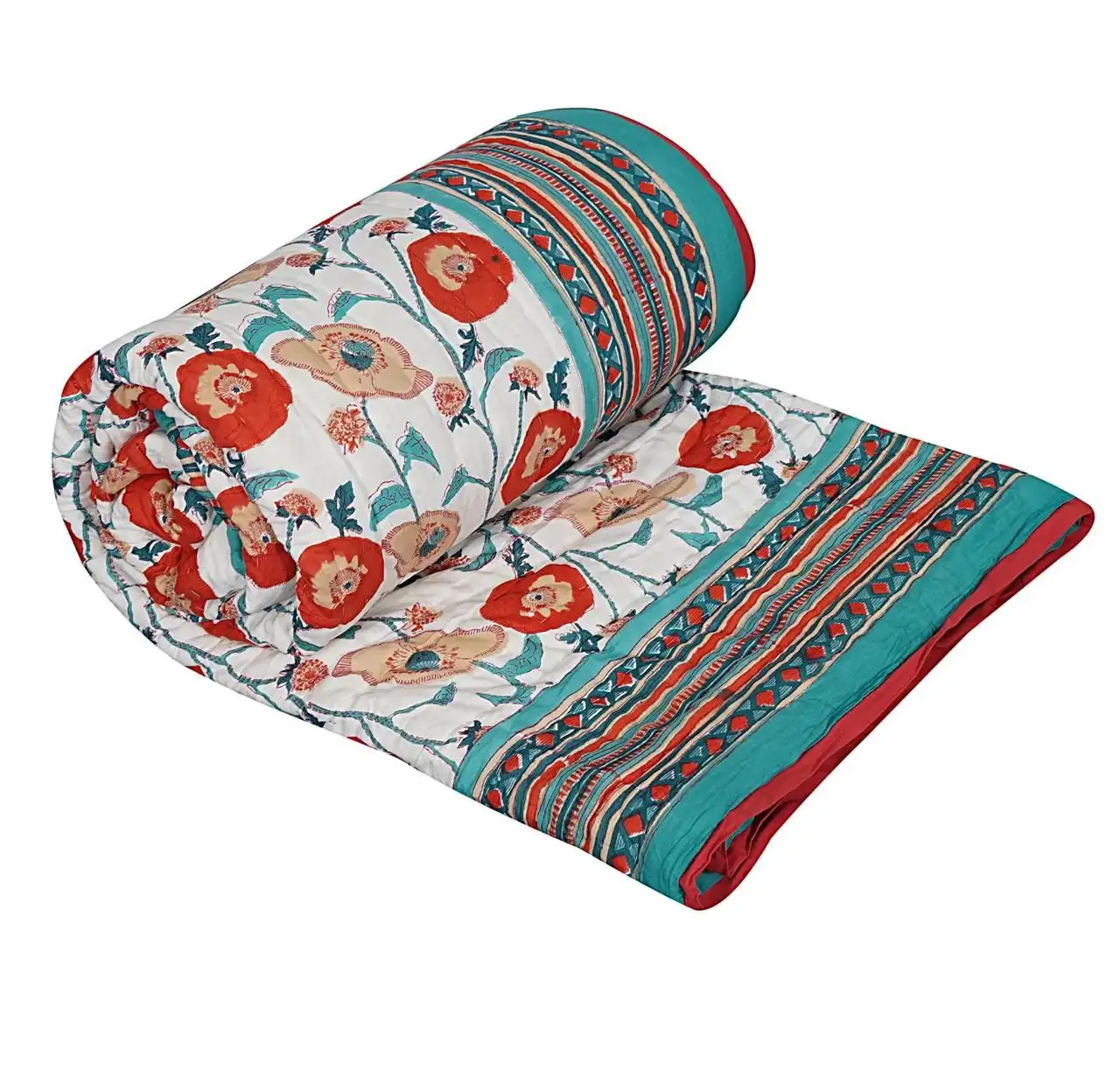 Colcha Kantha de mão estampada de algodão para cama, colcha indiana Kantha feita à mão, colcha Kantha tamanho grande/grande