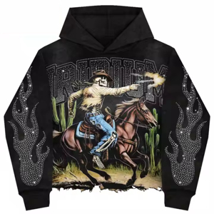 Sweat à capuche unisexe avec logo personnalisé, 100% coton, hiver, strass, fermeture éclair, streetwear de haute qualité, vente en gros - Product Image 4