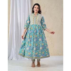 ชุดกางเกงคุรตะผ้าฝ้ายพิมพ์ลายฟิโรซี จาล แขนสามส่วนสำหรับใส่ในชีวิตประจำวัน - Product Image 5