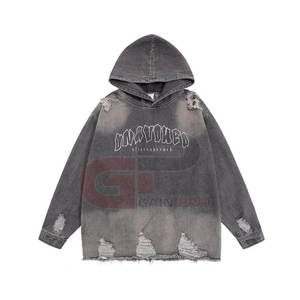 Sweat à capuche en détresse pour hommes de style déchiré avec capuche et poche kangourou pour un usage quotidien Sweat à capuche en détresse pour hommes élégants - Product Image 1